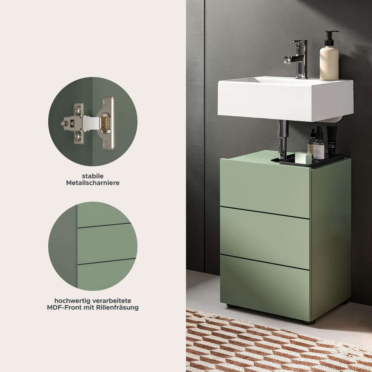 WASCHBECKENUNTERSCHRANK VIRA (B/H/T: ca. 38/56/34 cm) in Smoke Green/Smoke Green - Grün, Holz (38/56/34cm)