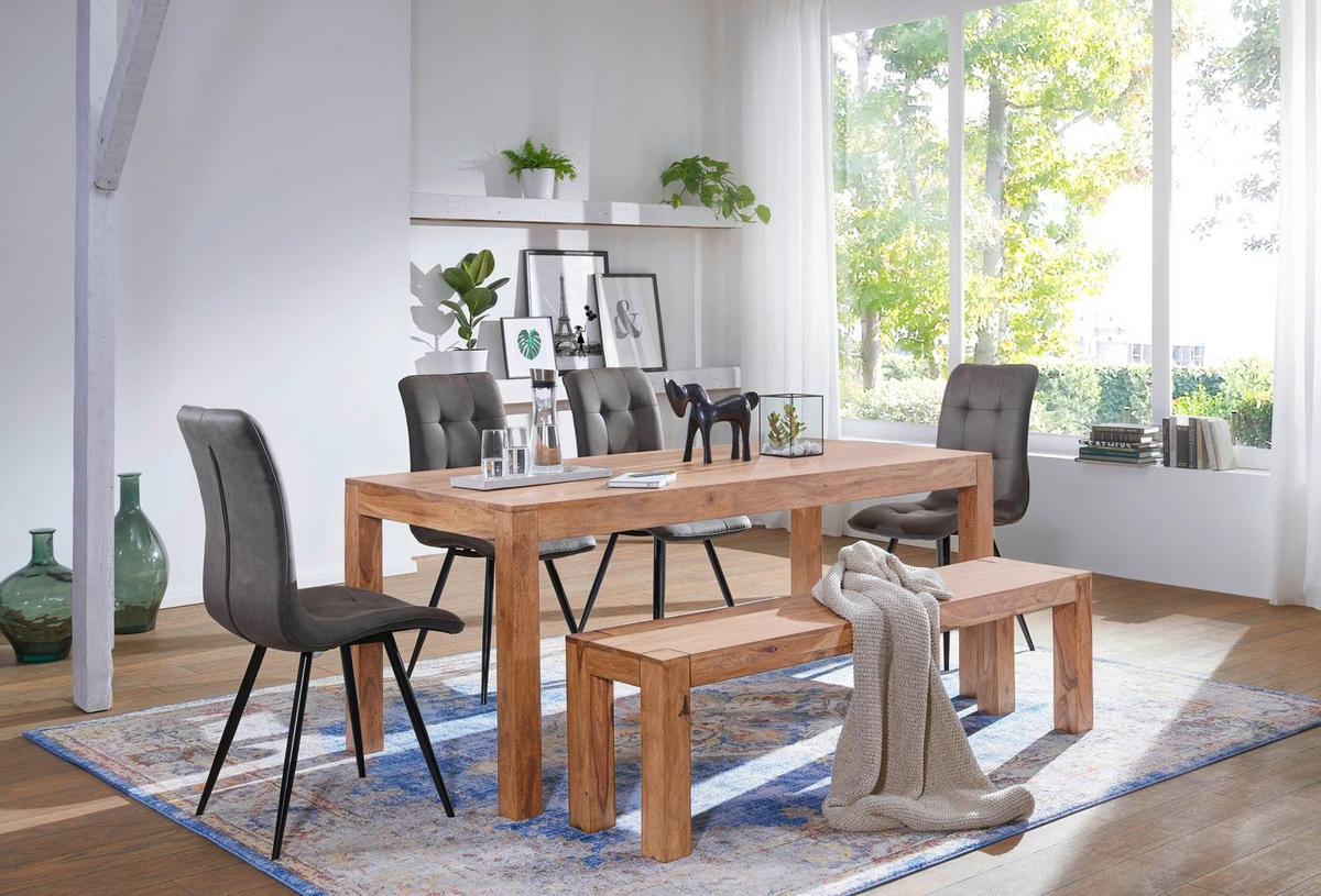 ESSTISCH Massivholz Akazie Rechteckig Handgefertigt NAKO, Beige 120x60x76 cm - Hellbraun/Beige, Akazienholz/Holz (60/120/76cm) - KADIMA DESIGN