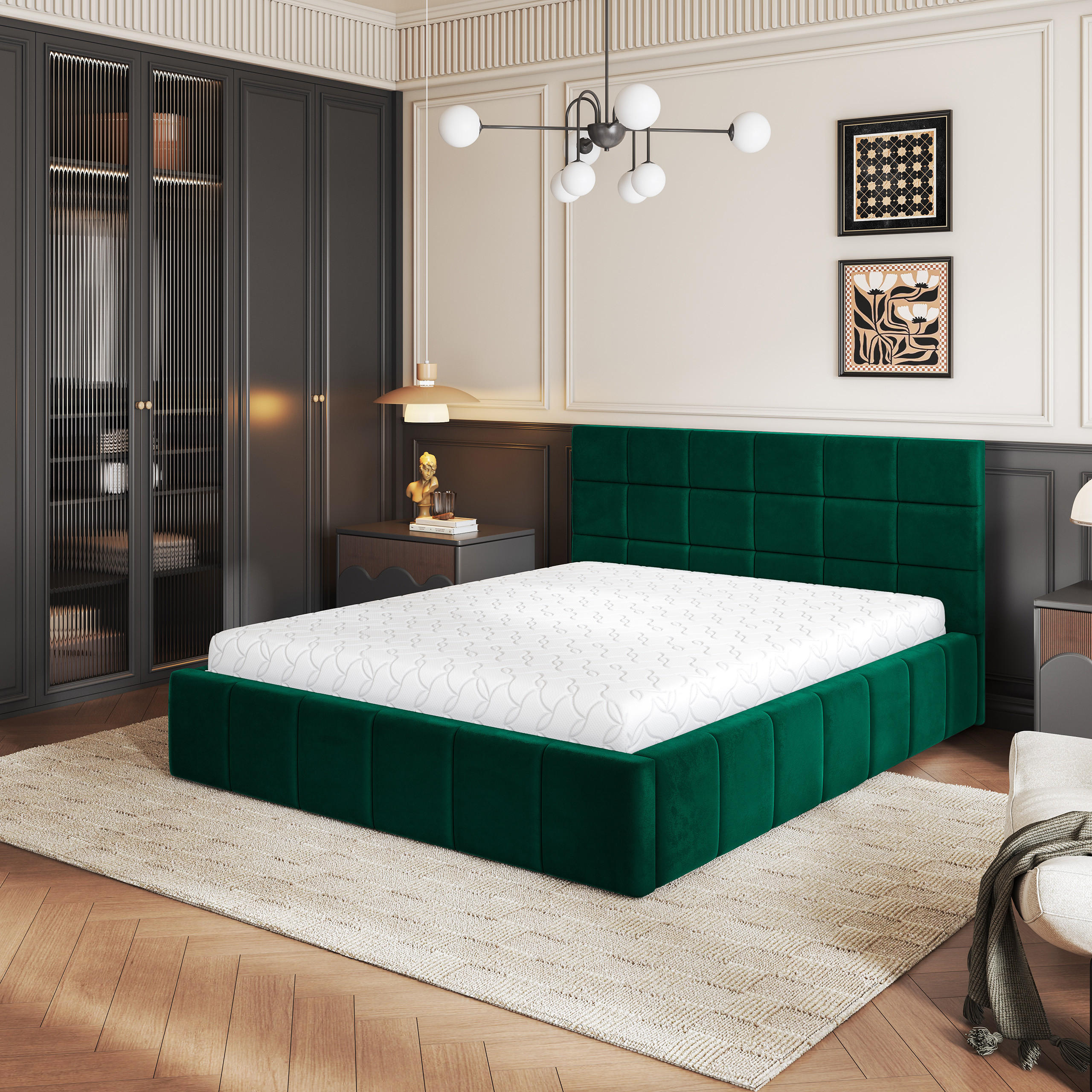 POLSTERBETT VERTO 160x200 cm mit Bettkästen - Grün - Grün, Holz (160/200cm) - MASSENO