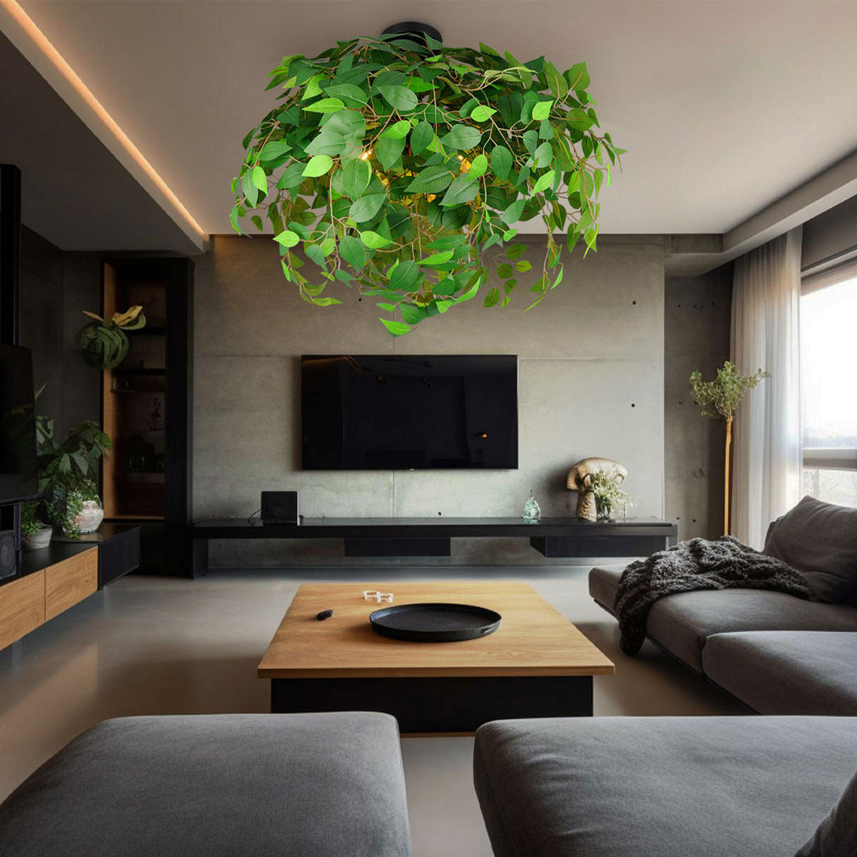 DECKENLEUCHTE LEAVY Grün Blätter-Design - Grün, Kunststoff (70/70/73cm)