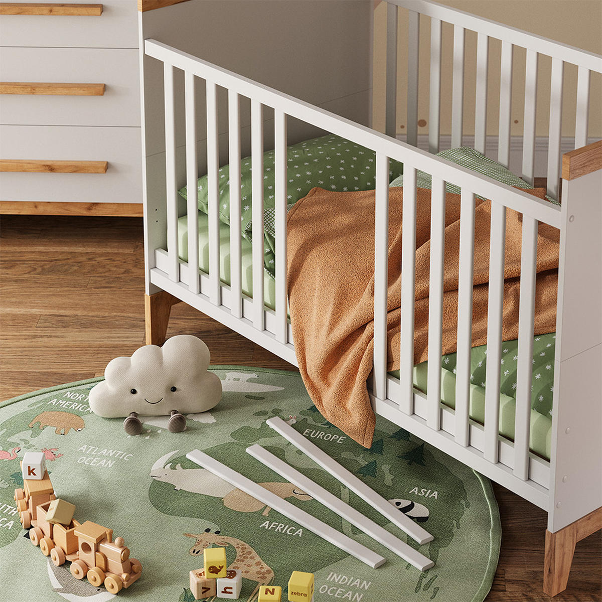 BABYBETT Malia Weiß/Artisan 70x140 cm - Hellgrau/Weiß, Holzwerkstoff - VitaliSpa