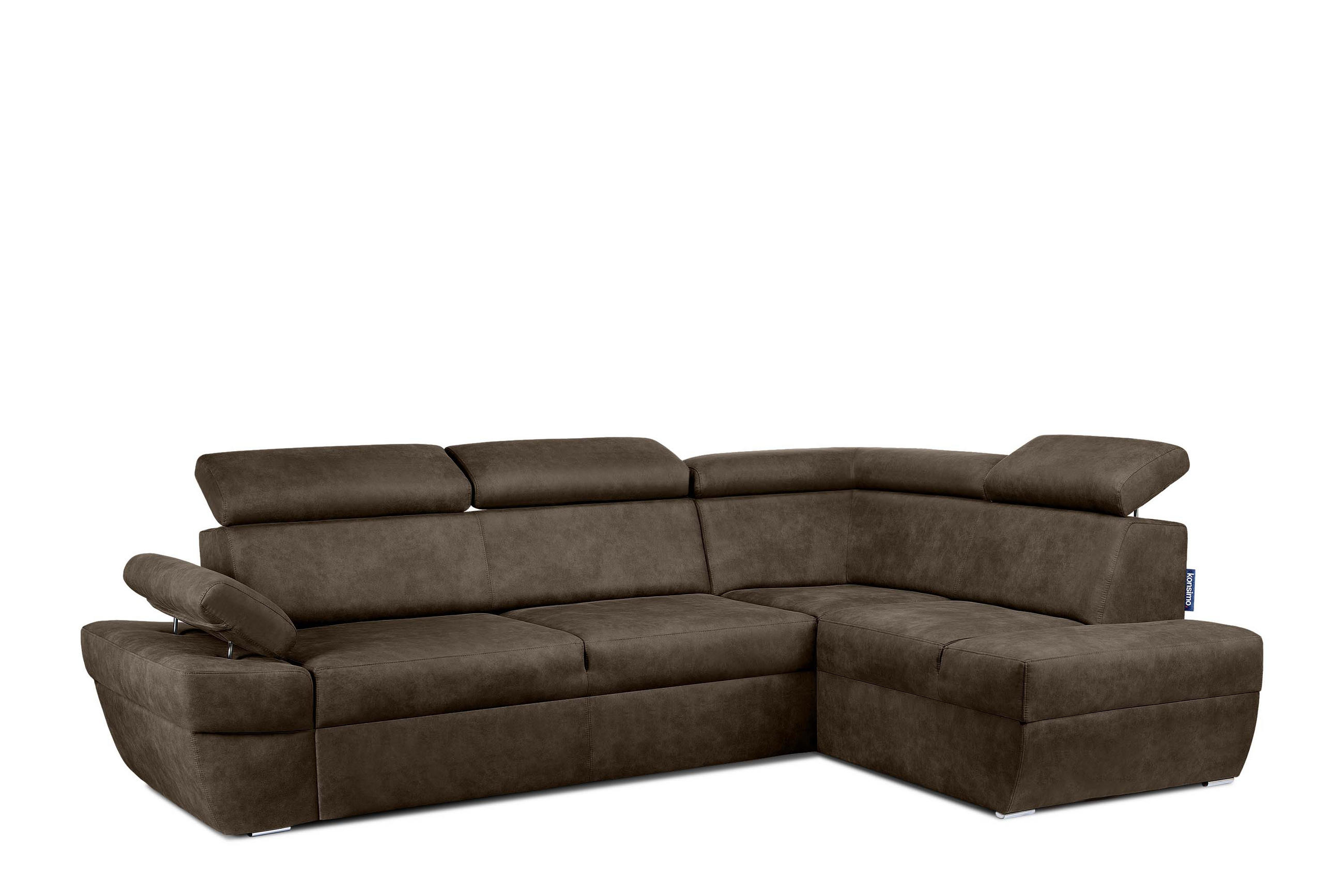SCHLAFECKSOFA RATLO rechts 4/5-Sitzer mit Bettkasten in Lederoptik, braun - Dunkelbraun/Silberfarben, Textil (270/190cm) - KONSIMO®