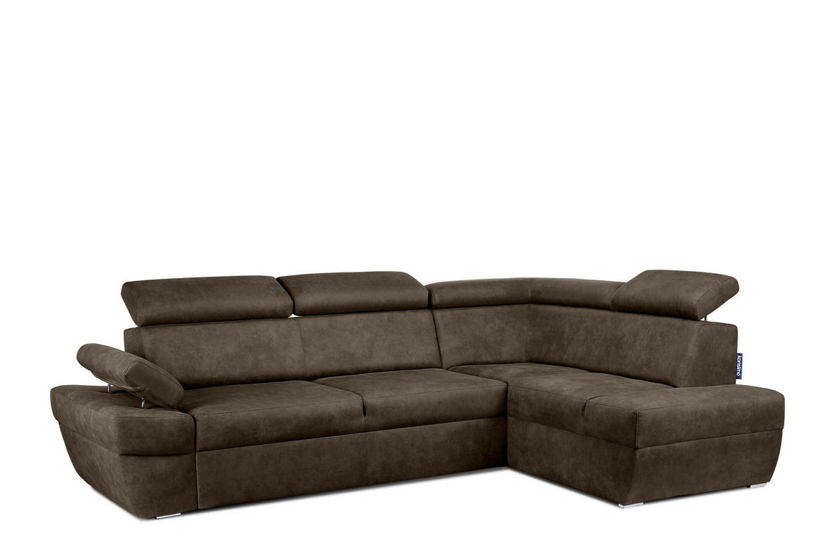 SCHLAFECKSOFA RATLO rechts 4/5-Sitzer mit Bettkasten in Lederoptik, braun - Dunkelbraun/Silberfarben, Textil (270/190cm) - KONSIMO®