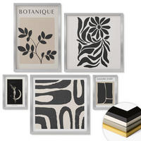 WANDBILDER 5er Set - 50x50 cm & 20x30 cm & 40x60 cm Silberner Rahmen - Abstrakte Pflanzenmuster - Silberfarben, Kunststoff (40/60cm) - ArtPrintCave