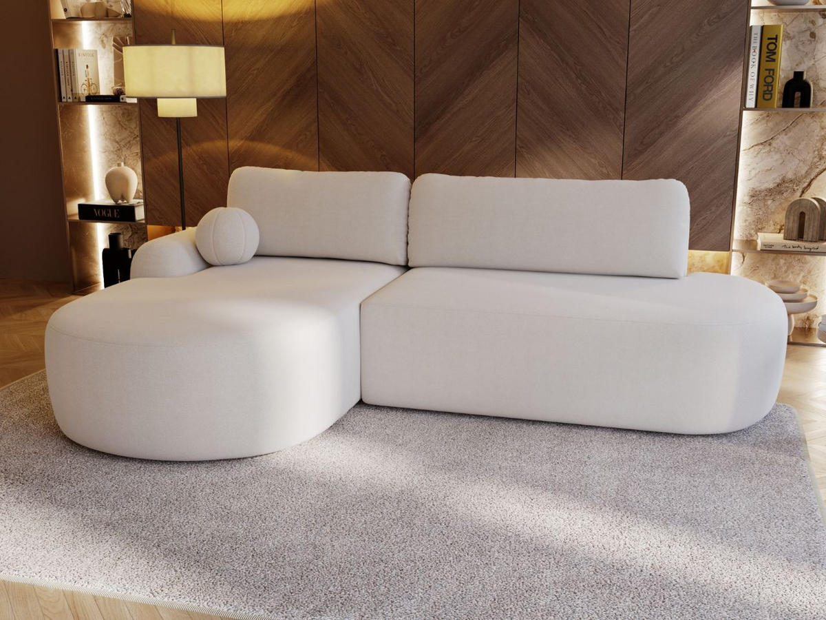 ECKSOFA Aurio O Bouclé-Stoff Weiß Links - Weiß, Holz/Textil (271/177cm) - Graingold