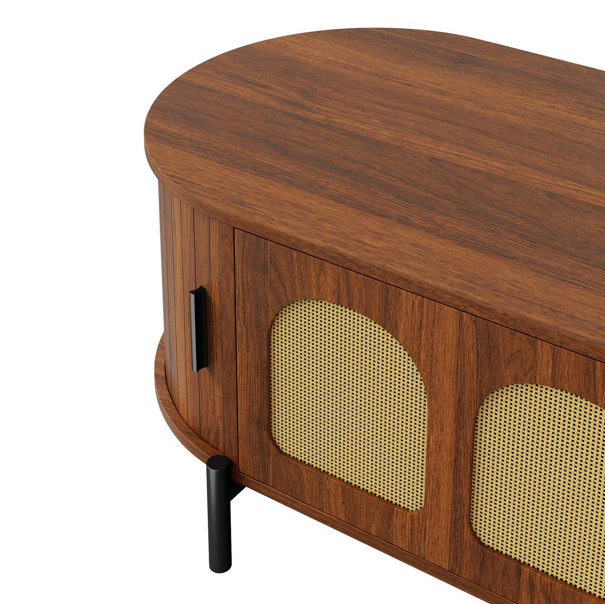 COUCHTISCH 100/50/40 cm nussbaum aus MDF mit Rattan-Schiebetüren und Stauraum - Walnussfarben, Holzwerkstoff (50/100/40cm) - OKWISH