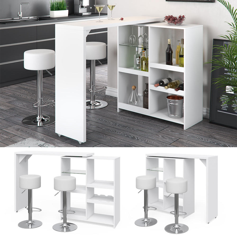 BARTISCH-SET Vega Weiß 138 x 39 cm mit 2 Barhockern - Weiß, Holzwerkstoff (138/110.4/39cm) - Vicco