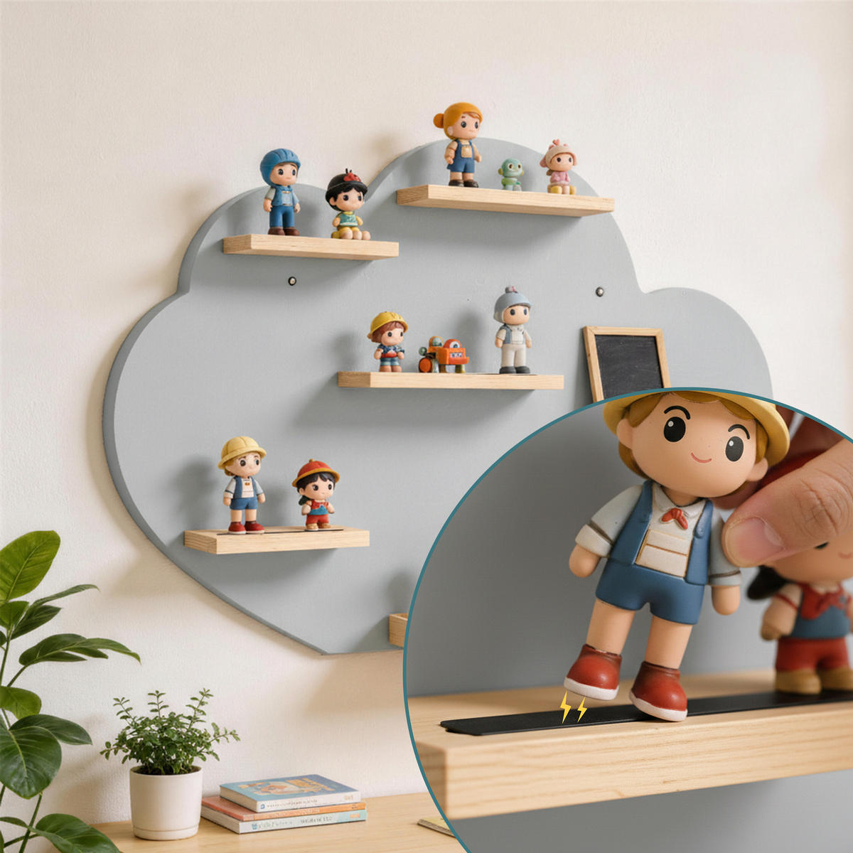 WANDREGAL Grau Wolkenform Magnetstreifen MDF 40 cm - Grau, Holz/Holzwerkstoff (61/40/17cm) - Relaxdays