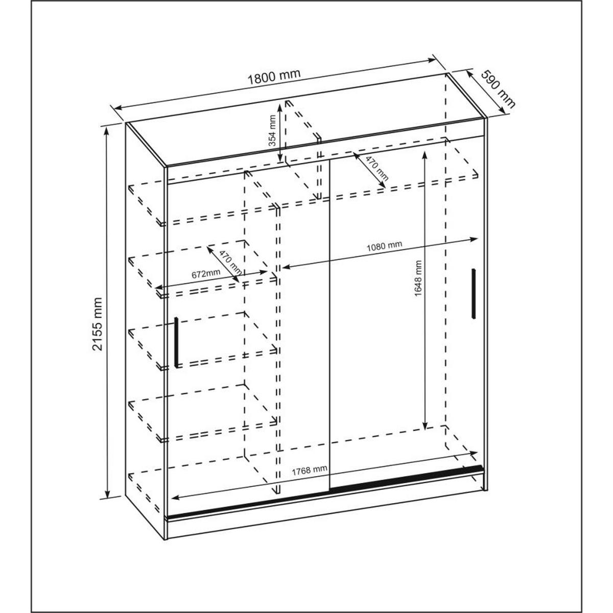 SCHWEBETÜRENSCHRANK Katrina eiche Sonoma 180/215,5/59 cm 2-türig - Sonoma Eiche, Holzwerkstoff (180/215.5/59cm) - Beautysofa