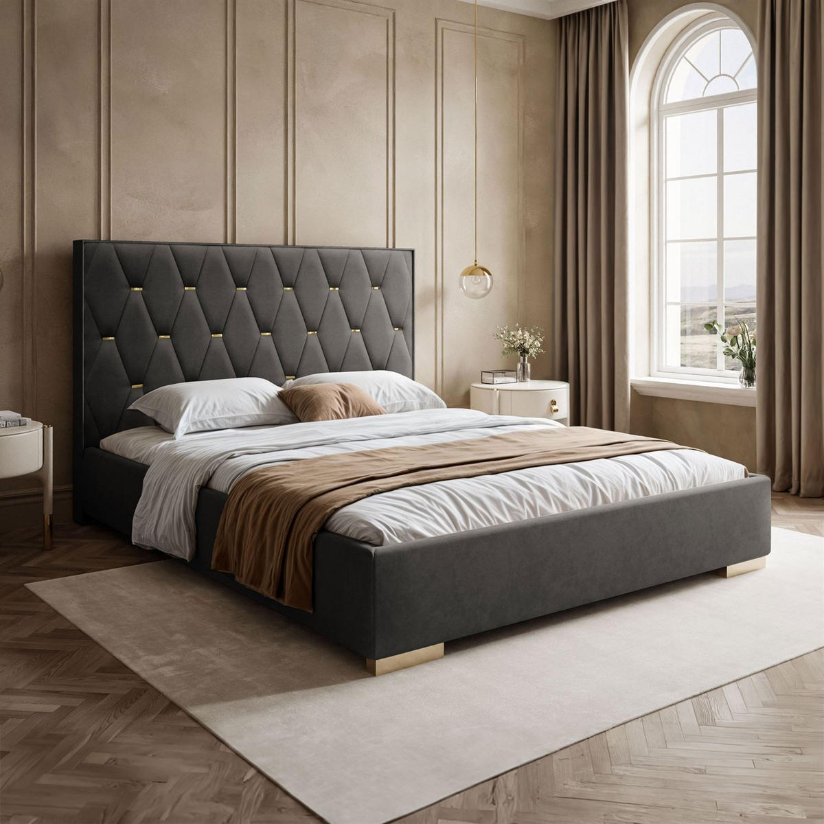 POLSTERBETT IZOLDA mit hohem Kopfteil 180x200 cm Royal Velvet 185 - Graphitfarben, Textil - Lookway