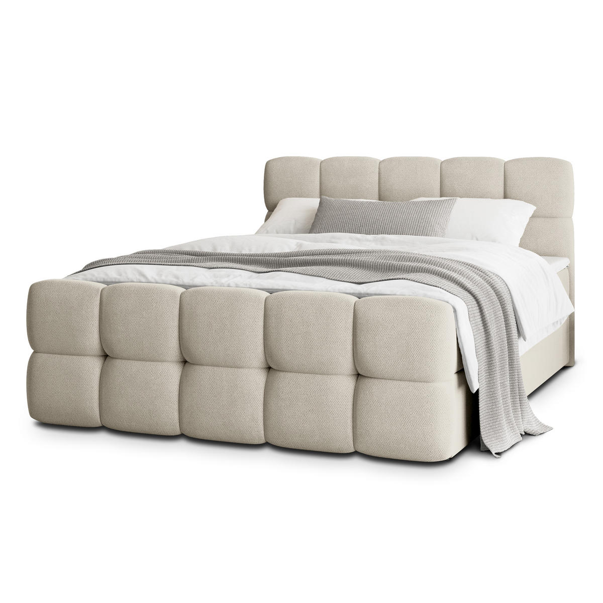 POSTEL BOXSPRING BRUME 160x200 cm, s matrací a úložným prostorem, krémová - krémová, kompozitní dřevo/textil (160/200cm) - MASSENO