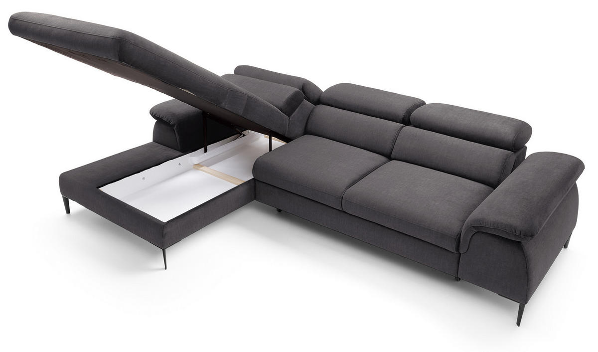 ECKSOFA L-Form 290 cm Amaro M mit Schlaffunktion, Links, Grau - Grau, Holz (288/182cm) - Emporius