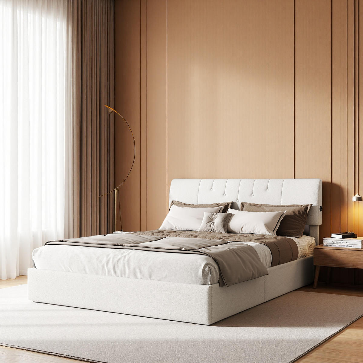 POLSTERBETT 140x190 cm Creme Teddy USB Bettkasten - Beige, Holz (140/190cm) - SHOPENTRA