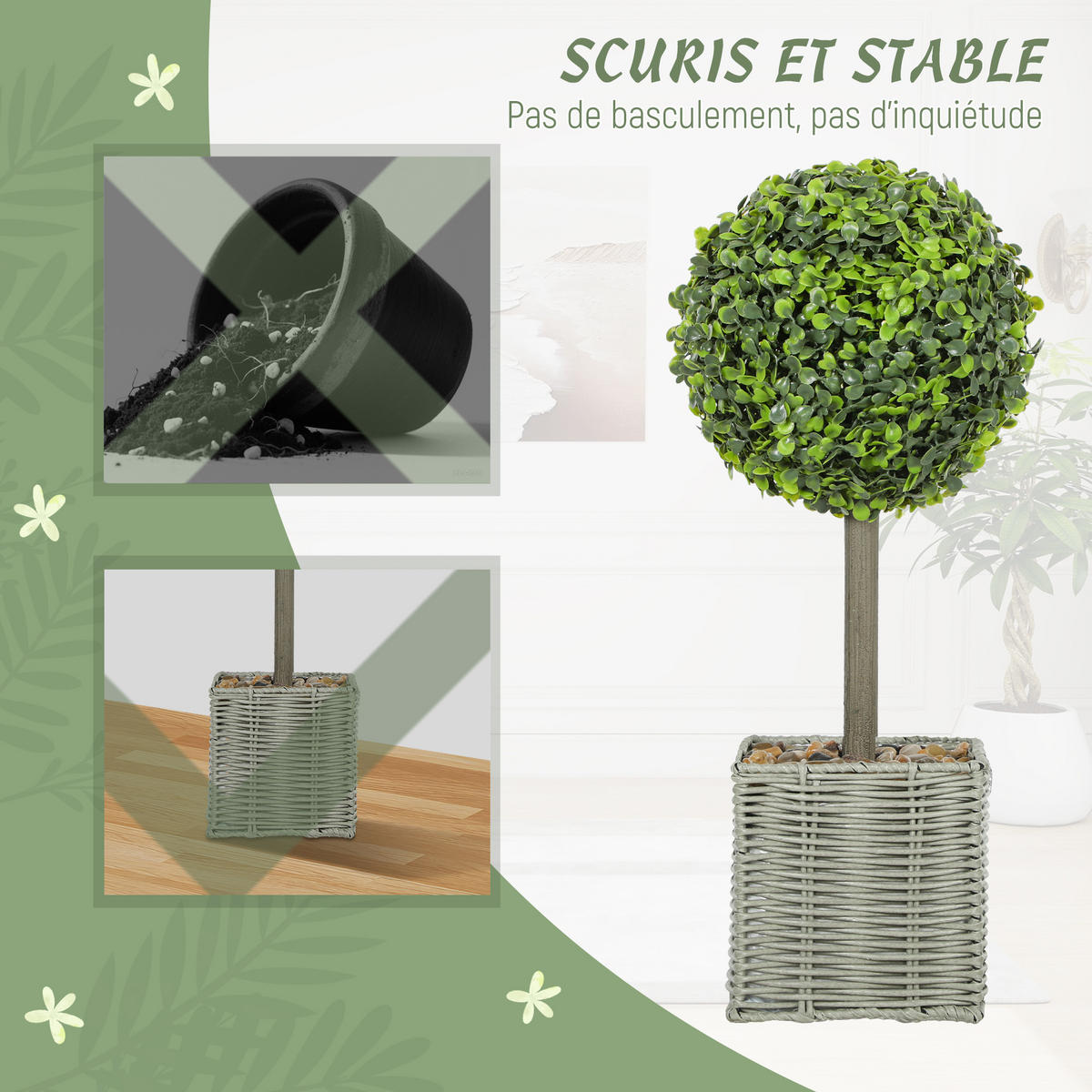 KUNSTPFLANZE 2er-Set DE-16637 Kugeln Ø 50 cm, 204 Blätter Grün - Grün, Kunststoff (50cm) - ComfortXL