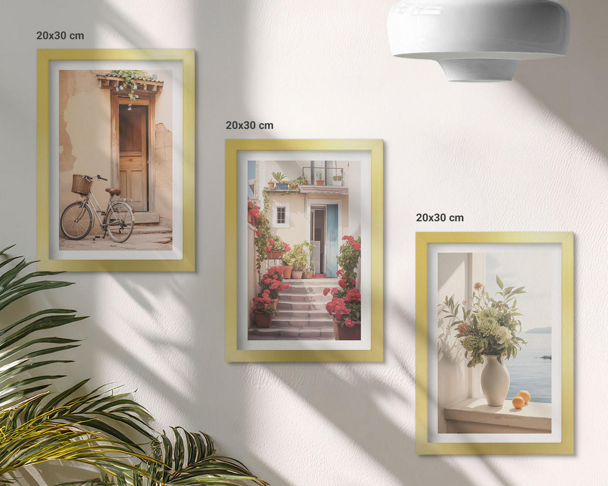 WANDBILDER 3er Set - 20x30 cm Goldrahmen - Charmante Küstenstraßen - Goldfarben, Kunststoff (20/30cm) - ArtPrintCave