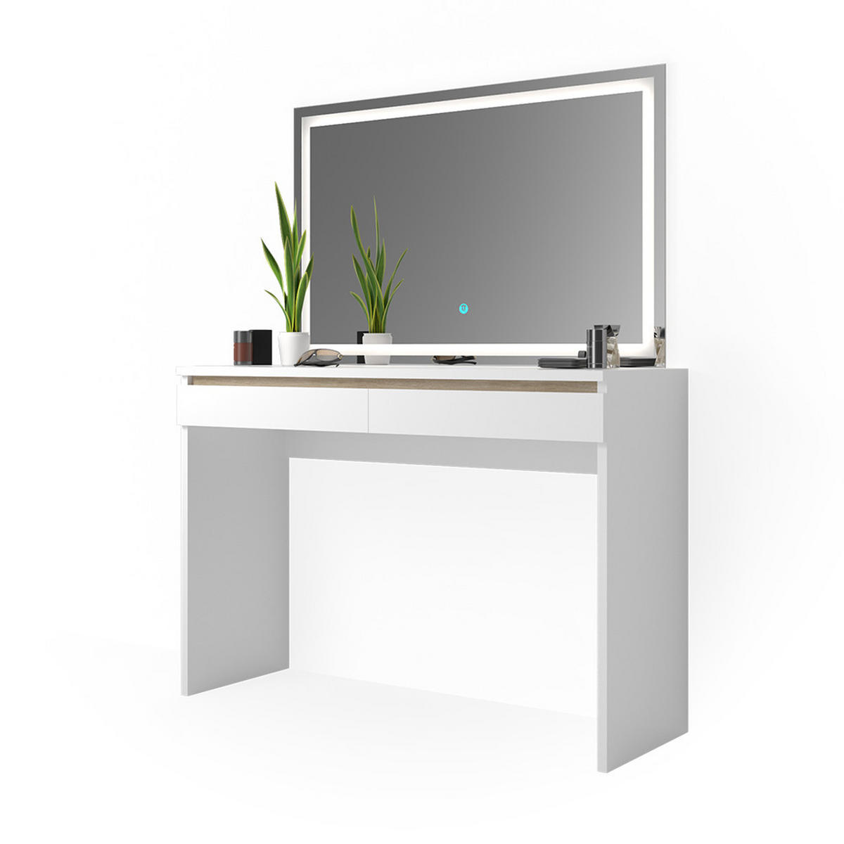 SCHMINKTISCH Emma Weiß 120 cm mit LED-Spiegel - Weiß, Holzwerkstoff (120/83/41.8cm) - Vicco