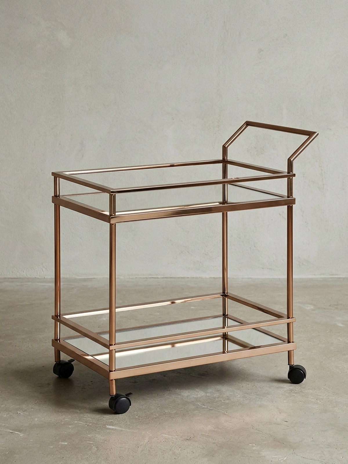 SERVIERWAGEN – Gold, Verspiegeltes Glas, auf Rollen - Goldfarben, Glas/Metall (65/84/45cm) - KADIMA DESIGN