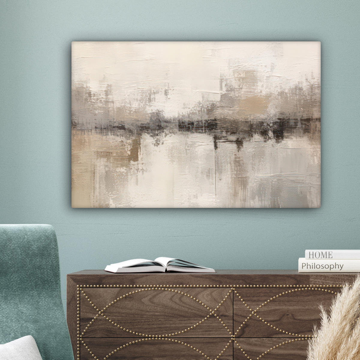 LEINWANDBILD Moderne Kunst - Abstrakt - Beige Wanddeko 90x60 cm - Beige, Textil (90/60cm) - MuchoWow