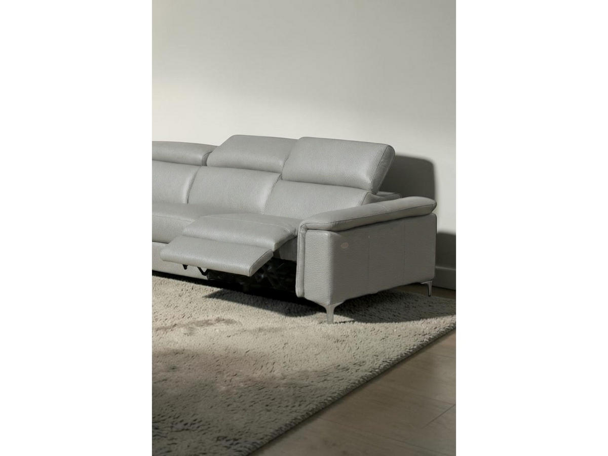 ECKSOFA Avenger Echtleder mit 1 x Relaxfunktion Perlgrau - Hellgrau, Leder/Metall (271/81/224cm)