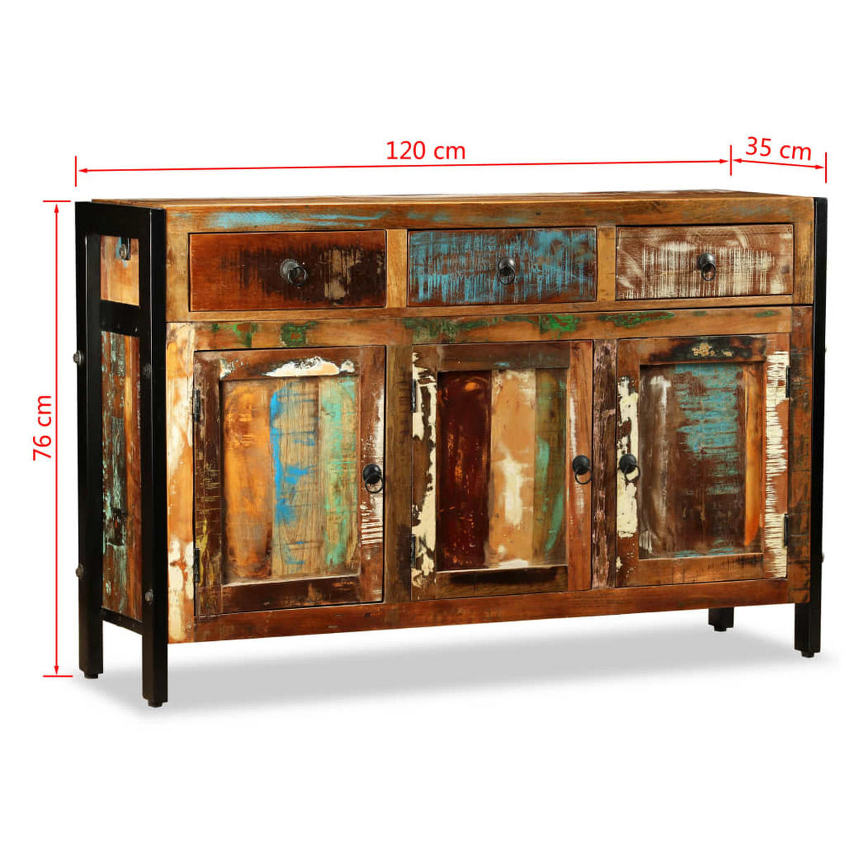 SIDEBOARD Altholz Massiv 120/35/76 Cm - Braun, Holz (35/76/120cm) - vidaXL