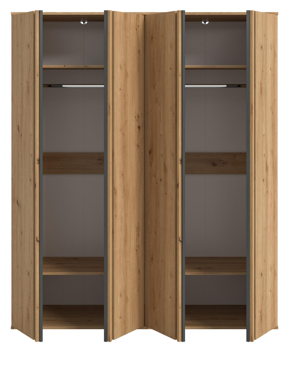 KLEIDERSCHRANK Eiche Artisan, grau 160 x 192 cm, Wäscheschrank 4-türig - Anthrazit/Eiche Artisan, Holzwerkstoff (160/192/56cm) - Inn.Furn