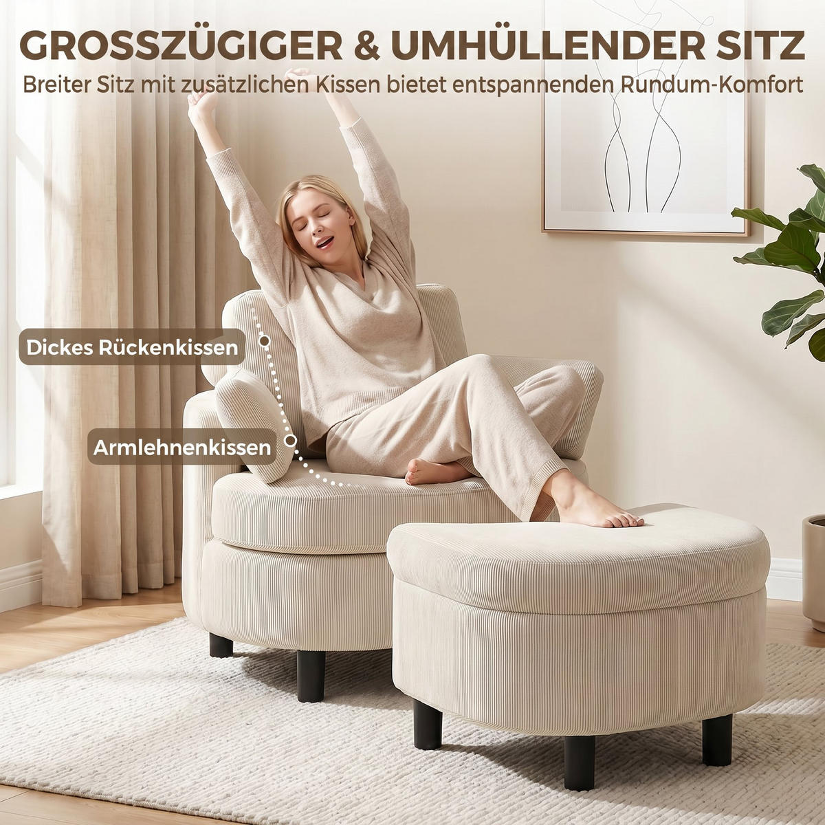 SESSEL Creme 85.5/69.0/78.0cm - Creme, Textil (69/78/85.5cm)