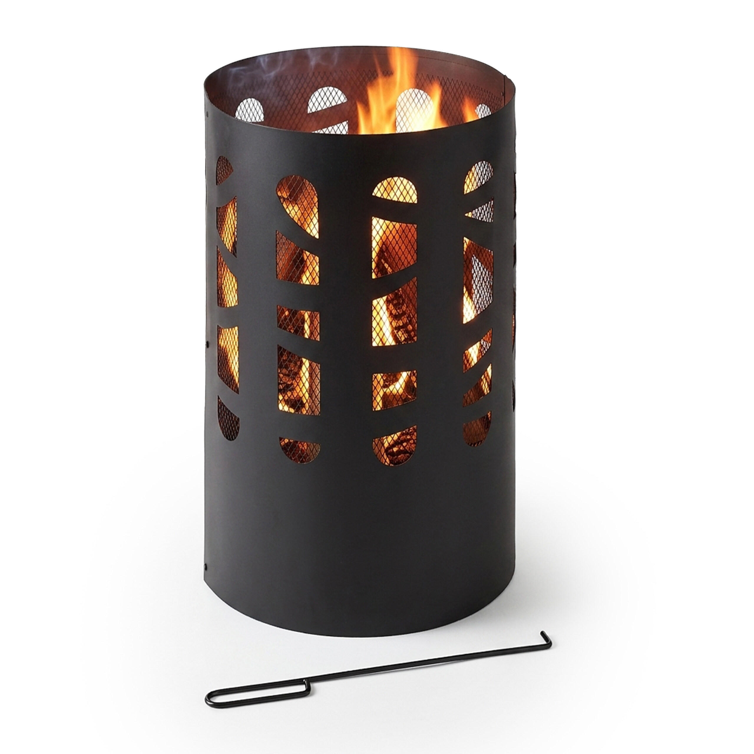 FEUERTONNE Schwarz Stahl Funkenschutzgitter mit Schürhaken - Schwarz, Metall (37/60/37cm) - Relaxdays