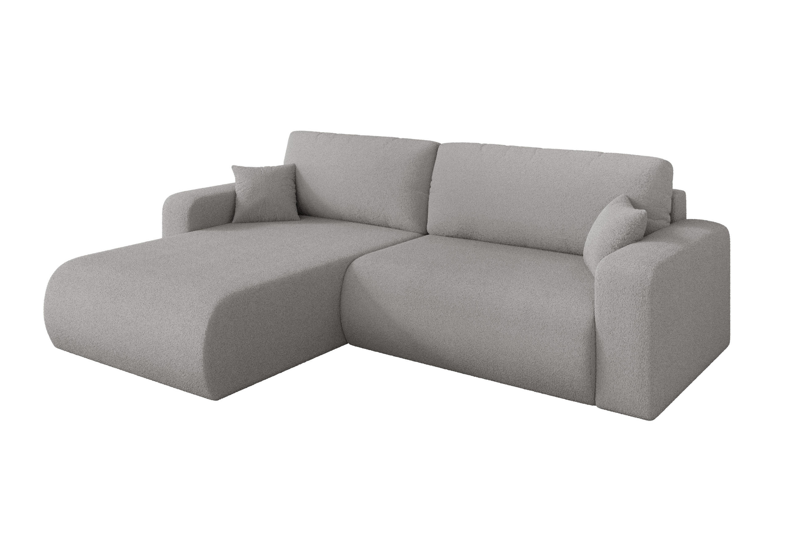 ECKSOFA mit Schlaffunktion Ottomane Links BERY-L 276x193x88 Hellgrau Bouclé - Silberfarben/Hellgrau, Holzwerkstoff/Kunststoff (276/193cm) - ALTDECOR