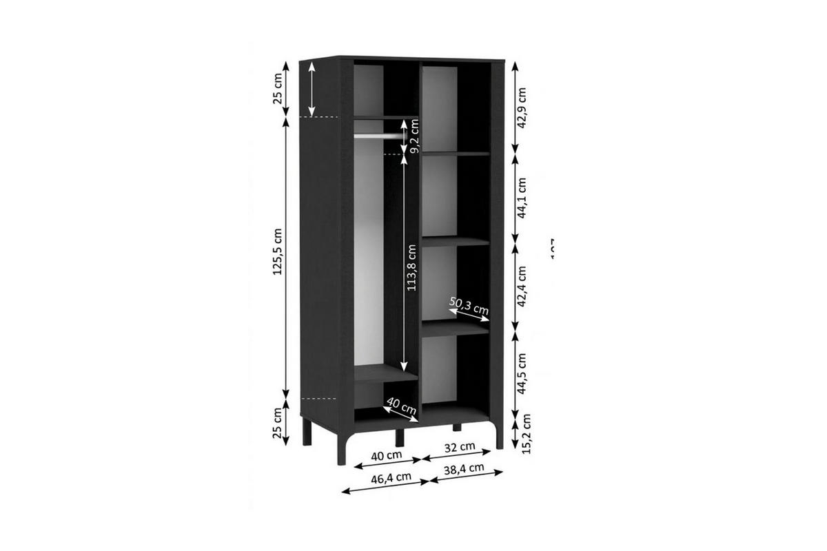 KLEIDERSCHRANK Malumi MM-7 90 x 197 x 54,5 cm Schwarz Paintflow - Schwarz, Holzwerkstoff (90/197/54.5cm)