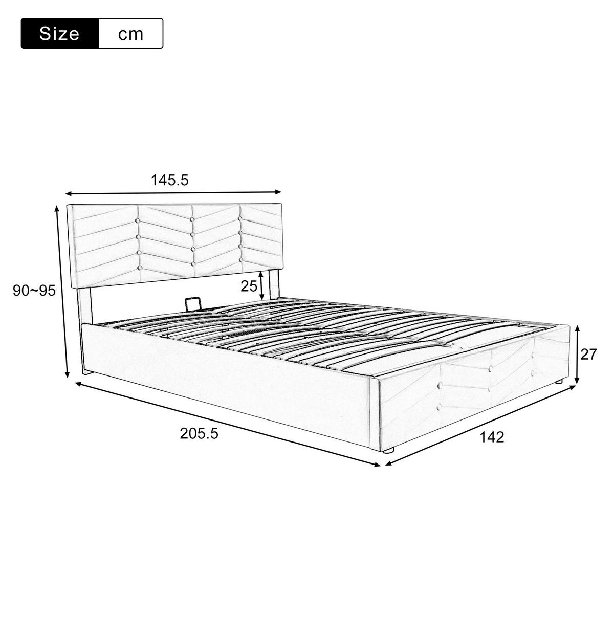 POLSTERBETT mit verstellbarem Kopfteil 140x200 cm Samt Beige - Beige, Metall (140/200cm) - Meubliv