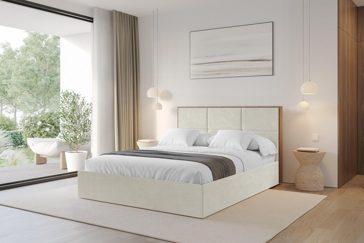 POLSTERBETT mit Bettkasten und Lattenrost, Bett mit Matratze H3/H4 - LILA 140x200 Creme - Creme, Holzwerkstoff/Textil (140/200cm) - ALTDECOR