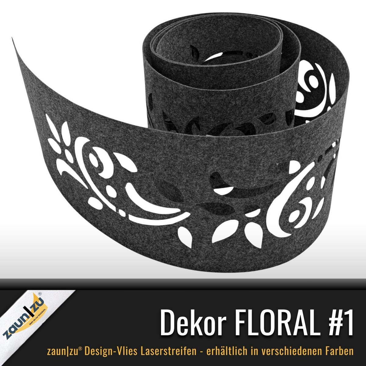 SICHTSCHUTZSTREIFEN Design Vlies Dekor Floral1 Einzelstreifen Schwarzgrau 2,55m - Schwarz, Kunststoff (260/19cm) - ZAUN|ZU