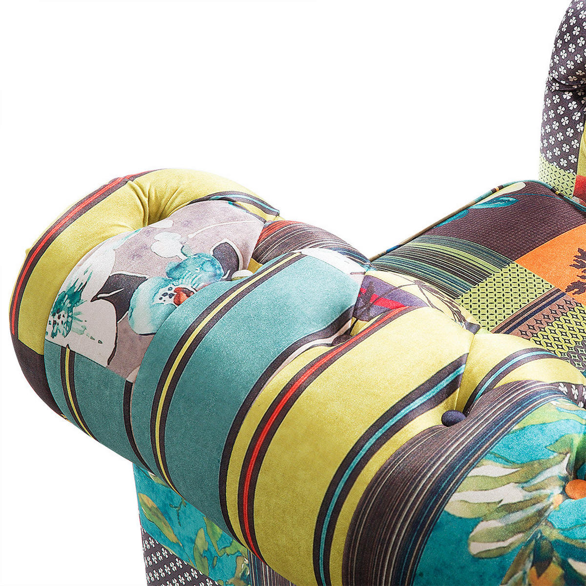 SESSEL Polsterbezug Patchwork grün/gelb Chesterfield - Multicolor/Grau, Textil (108/71/95cm) - Beliani