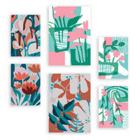 POSTER Set Mit 6 Pinkes Grün In Blume Zusammenfassung Ästhetische Dekorative Gemälde Für Ihr Wohnzimmer, Schlafzimmer, Zuhause A3 & A4 Rahmenlos - Klar, Papier (29/3cm) - Nacnic