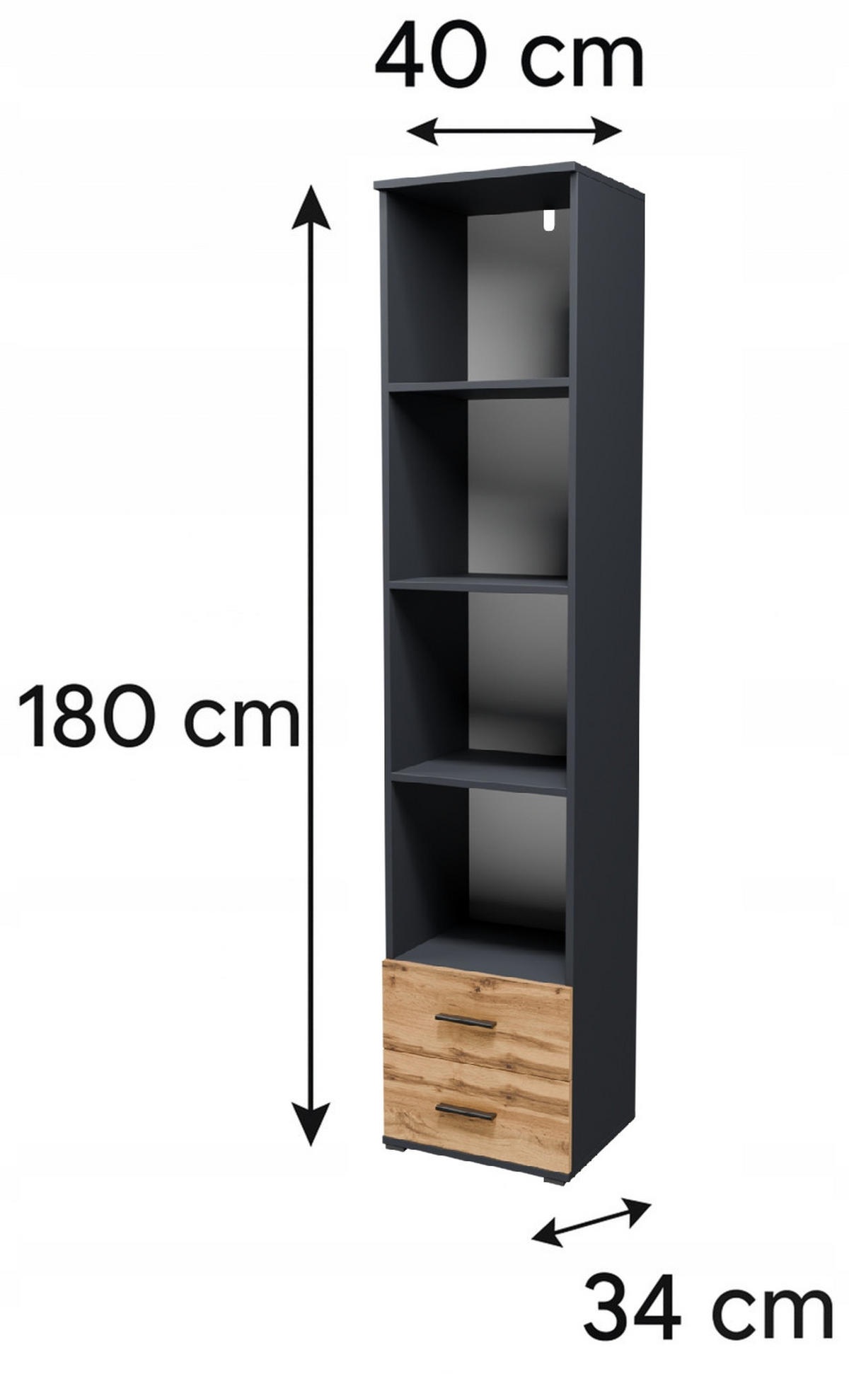 BÜCHERREGAL CR3-ST3 Graphit-Wotan Eiche 40/34/180 cm - Eiche Wotan/Graphitfarben, Holzwerkstoff (40/180/34cm)