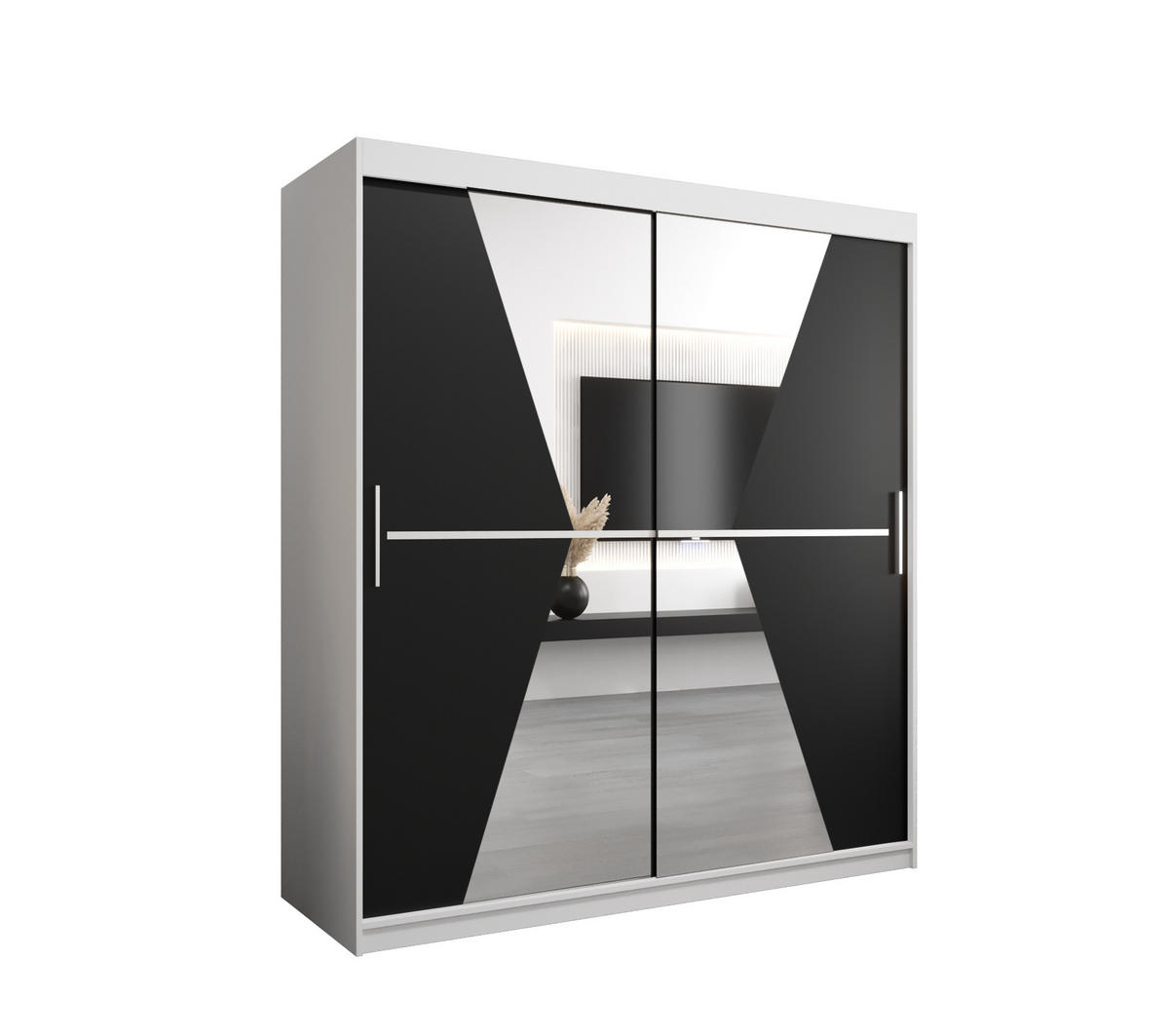SCHWEBETÜRENSCHRANK 200/180/62 2-türig - Silberfarben/Schwarz, Holz/Kunststoff (180/200/62cm) - Abiks Möbel