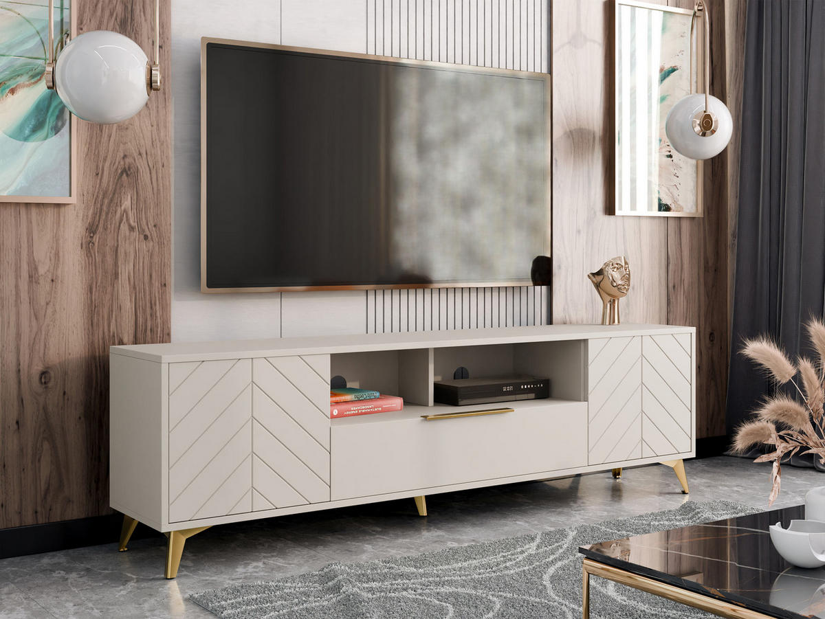 TV-ELEMENT Xylix 2D1SZ - Beige/Goldfarben, Holzwerkstoff/Metall (204/60/40cm) - MIRJAN24