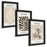 BILDER SET 3er Set - 20x30 cm Schwarzer Rahmen - Beige-braune Pflanzenmuster - Schwarz, Kunststoff (20/30cm) - TULUP