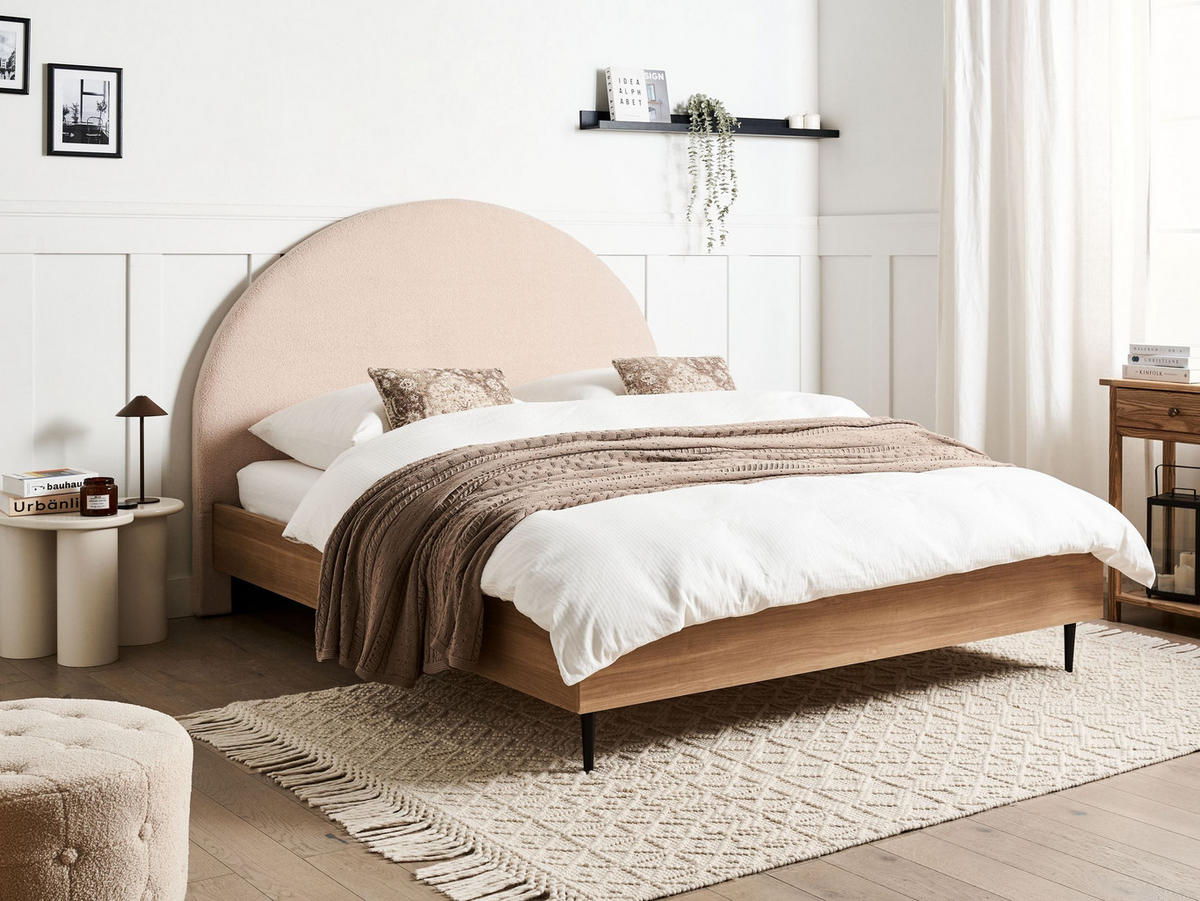 BETT mit Lattenrost 160x200 cm Beige Millay - Beige, Textil (160/200cm) - Beliani
