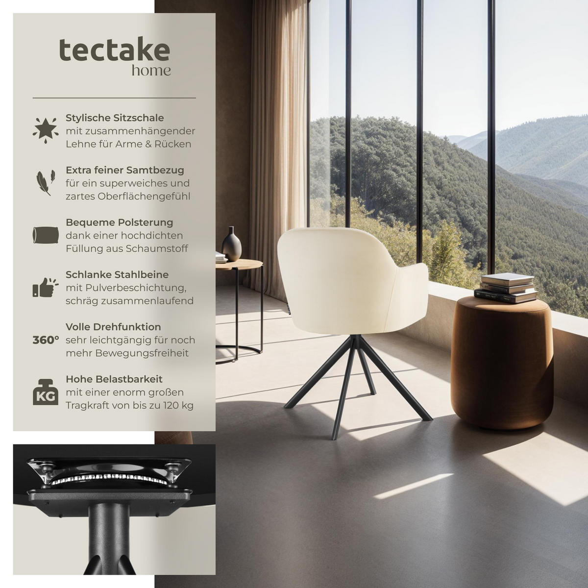 DREHSTUHL 4er Set Lona 56 x 59 x 81 cm crème/schwarz - Creme/Schwarz, Textil (56/81/59cm) - tectake