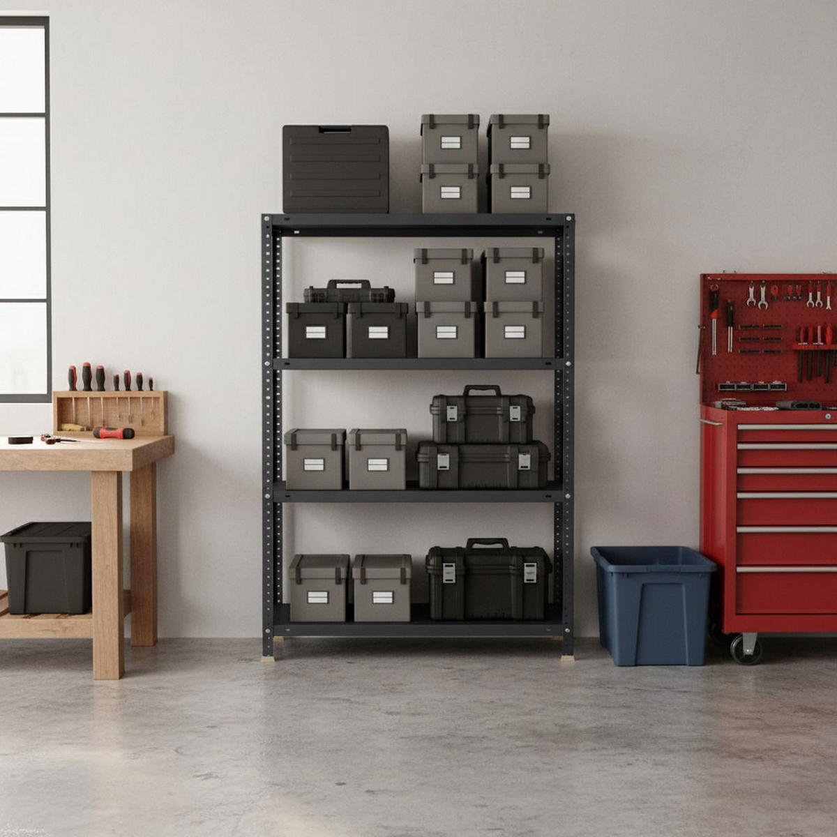 SCHRAUBREGAL PANDA MID | HxBxT 150x100x50cm | 4 Fachböden | Fachlast 100kg | Anthrazit - Anthrazit, Metall (100/150/50cm) - PROREGAL