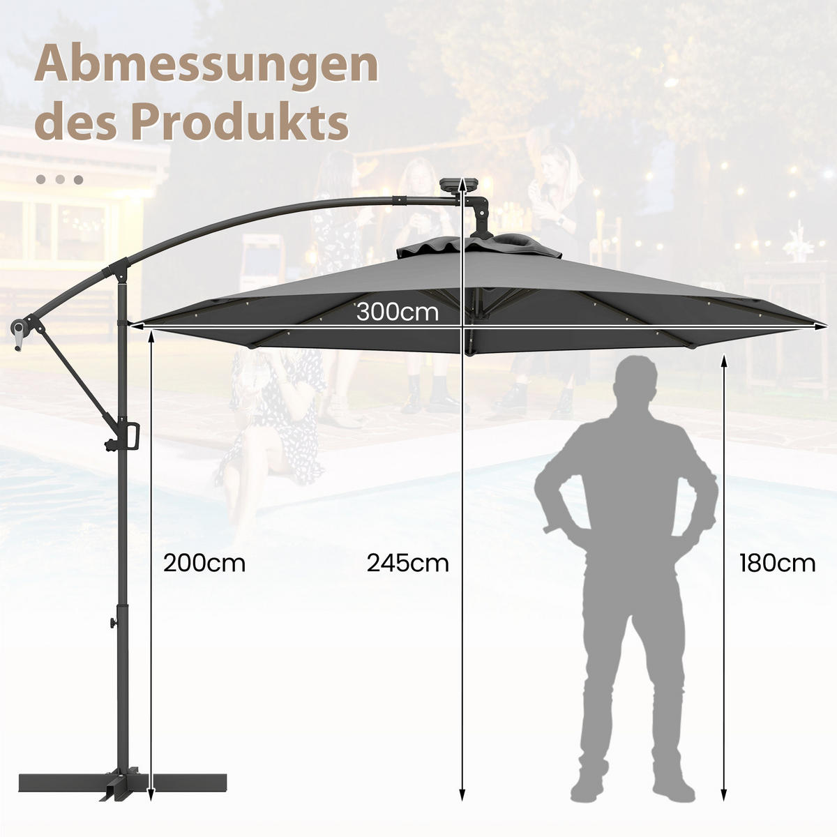 AMPELSCHIRM Grau - Grau, Kunststoff (300/300cm) - COSTWAY