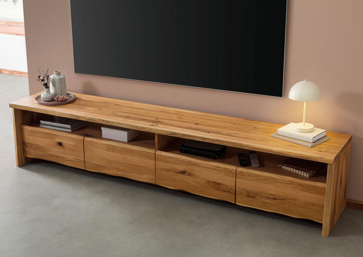 LOWBOARD Wildeiche 240x45x50 natur geölt PURE OAK #119 - Naturfarben, Holz (240/50/45cm) - Massivmoebel24