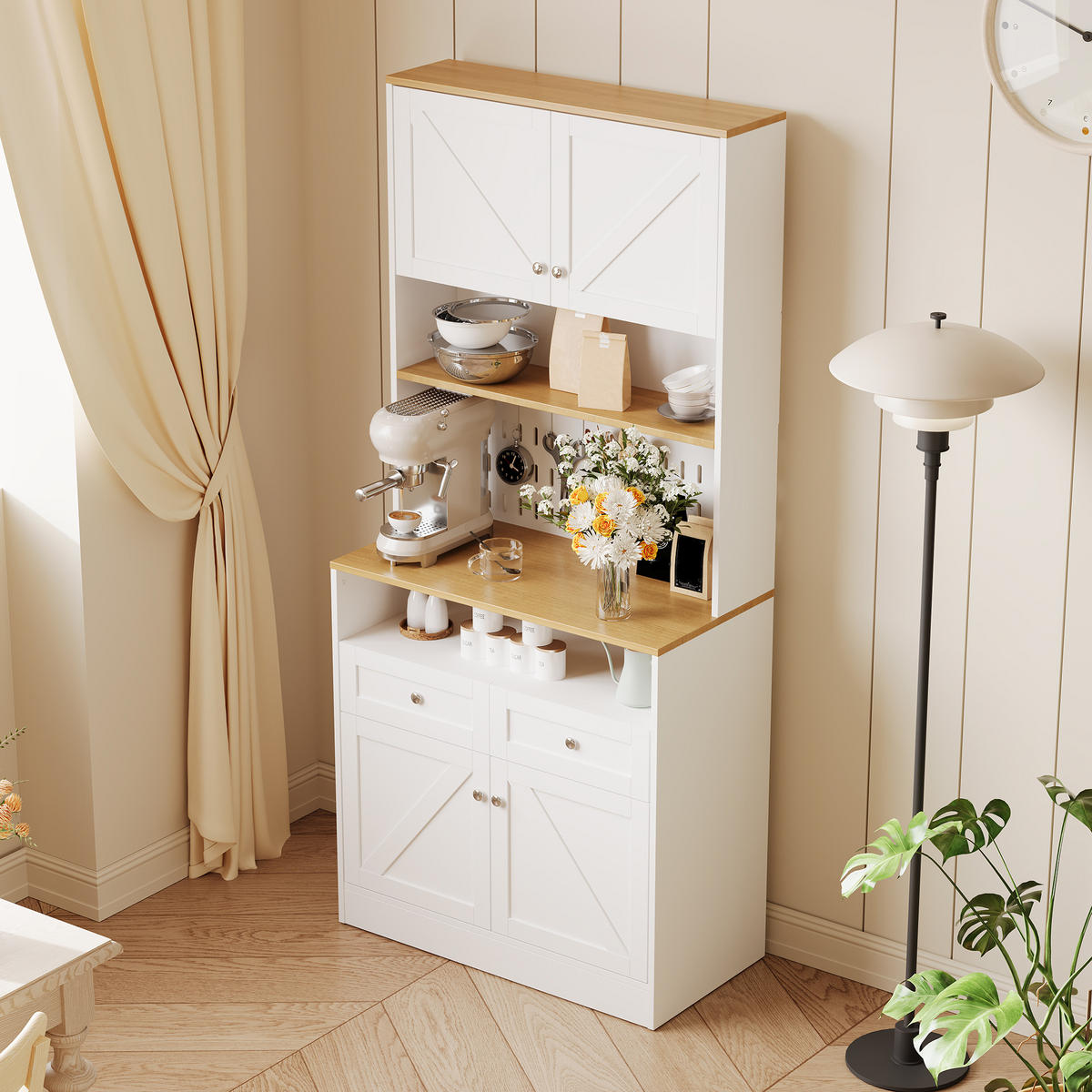 SIDEBOARD 2 Schubladen 4 Türen Weiß Silbergriffe Stauraum - Weiß, Holzwerkstoff (40/175/80cm) - FLIEKS