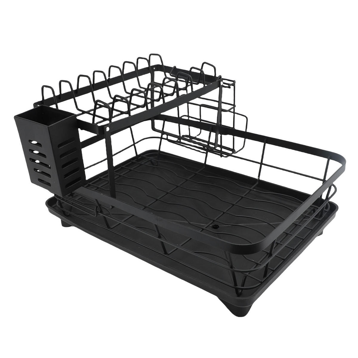 ABTROPFGESTELL 2 Etagen Edelstahl Schwarz – Großes Geschirrabtropfregal, rostfrei, multifunktionaler Küchen Organizer für Teller & Besteck - Schwarz, Metall (32/14/43cm) - Ej. Life