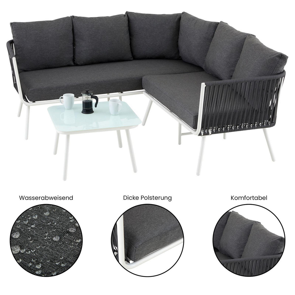 GARTENLOUNGE JAKARTA - Weiß/Grau, Metall - IDIMEX