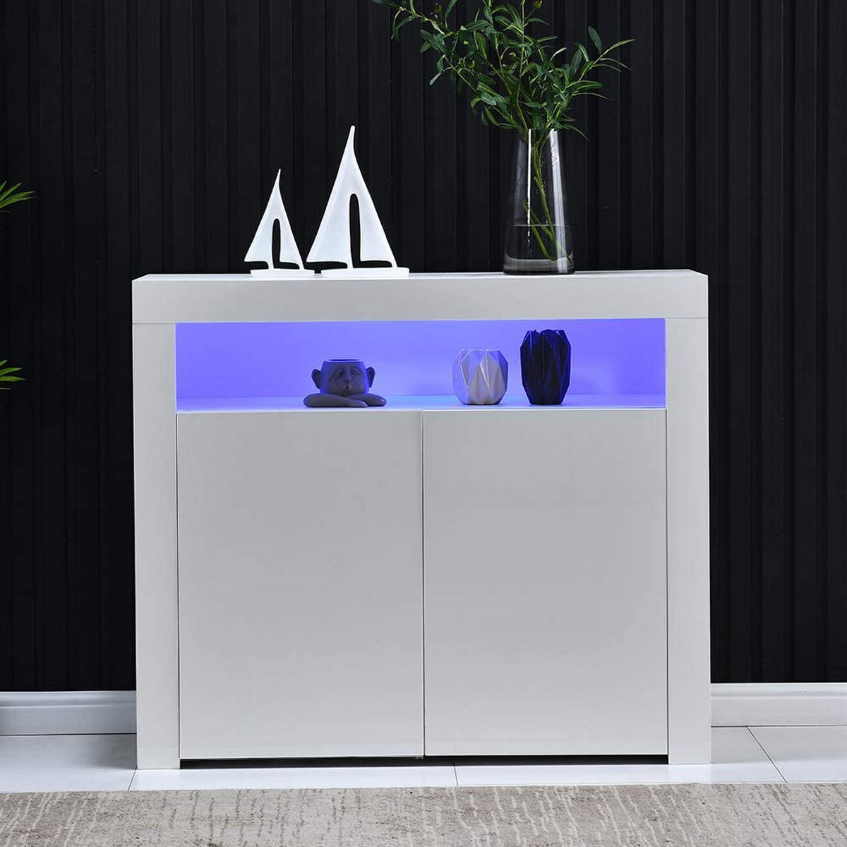 SIDEBOARD LED Weiß Hochglanz Stauraum TV-Schrank Modern - Weiß, Holzwerkstoff (40/92/108cm) - FLIEKS