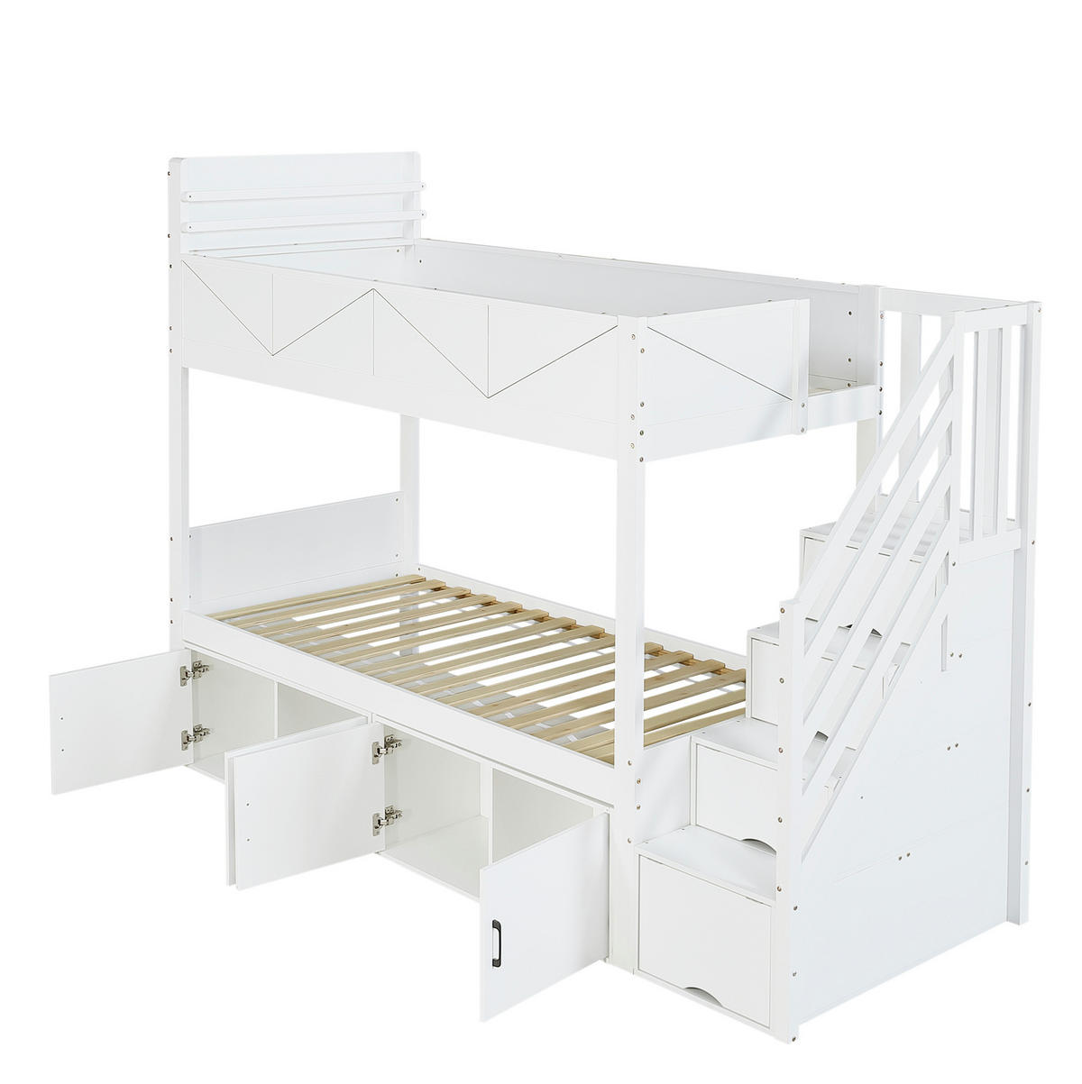 ETAGENBETT 90/200 cm aus Holz mit Stauraumtreppe, Weiß - Weiß, Holz (90/200cm) - OKMYHOME