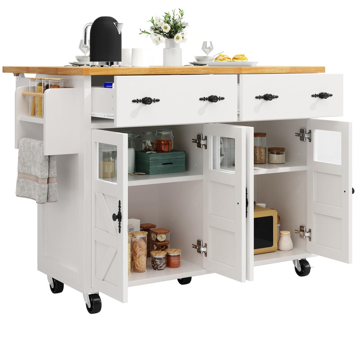 KÜCHENINSEL Mit Rollen, Multifunktionaler Servierwagen, Für Esszimmer, 140/73/93,5 cm - Weiß, Holzwerkstoff (73/93.5/140cm) - Rolipo