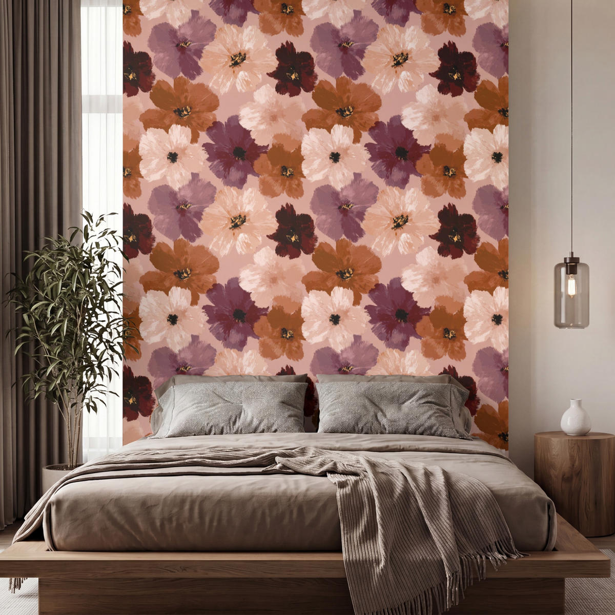 TAPETE - Blumen - Abstrakt - Erdtöne - 220x300 cm - Multicolor, Papier (220/300cm) - OnlyWow